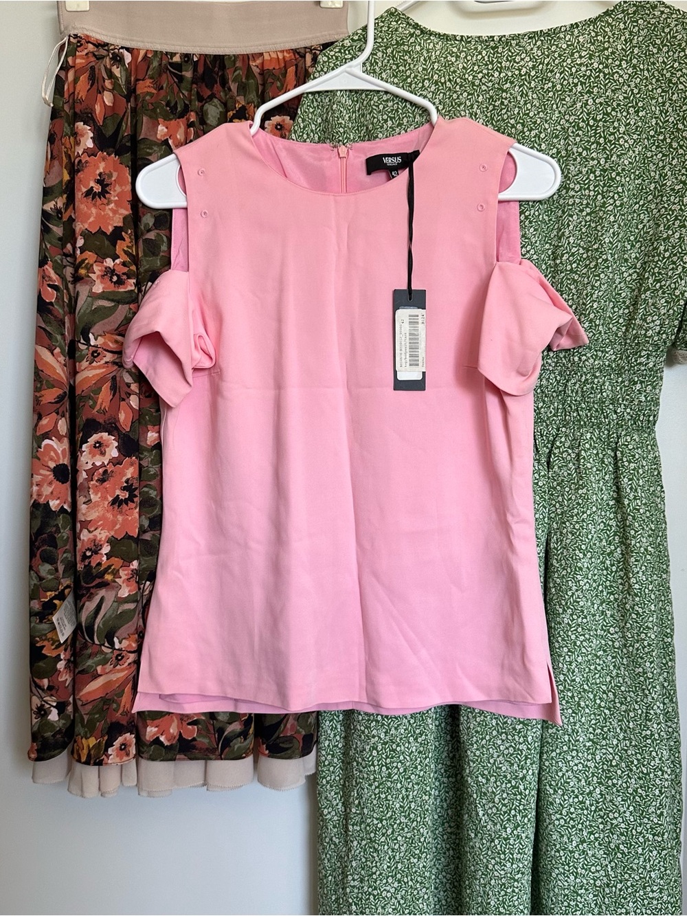 VERSACE Light Pink Cold-Shoulder Ruffle Sleeve Top